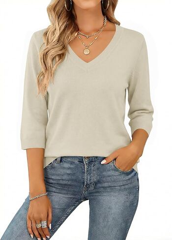 LUYAA Womens Sweaters 3/4 Sleeve Casual V Neck Spring Lightweight Knit Tops 2026 Trendy Pullovers S-XL in Kuwait