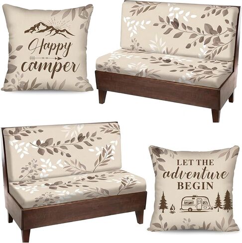 Tiamon Rv Dinette Cushion Covers Set - 6 Pcs Beige Floral Camping Theme Cushion Slipcovers for Camper Car Bench Seat Replacement 2 Pillowcase, 2 Backrest, 2 Bench Cover, Easy Fit Stretchy Washable in Saudi Arabia