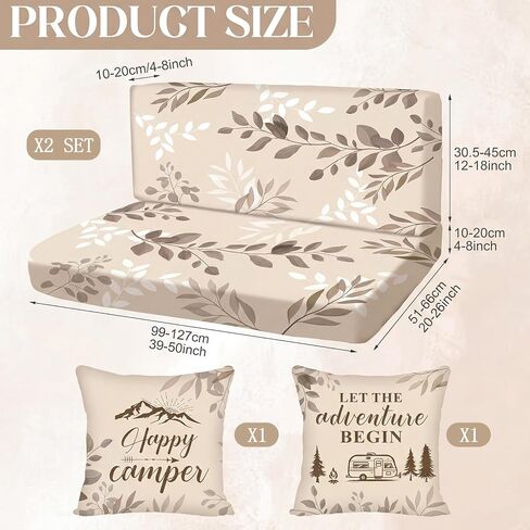 Tiamon Rv Dinette Cushion Covers Set - 6 Pcs Beige Floral Camping Theme Cushion Slipcovers for Camper Car Bench Seat Replacement 2 Pillowcase, 2 Backrest, 2 Bench Cover, Easy Fit Stretchy Washable in Saudi Arabia