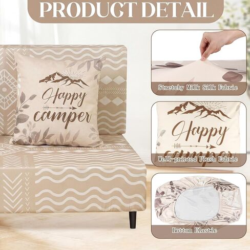 Tiamon Rv Dinette Cushion Covers Set - 6 Pcs Beige Floral Camping Theme Cushion Slipcovers for Camper Car Bench Seat Replacement 2 Pillowcase, 2 Backrest, 2 Bench Cover, Easy Fit Stretchy Washable in Saudi Arabia