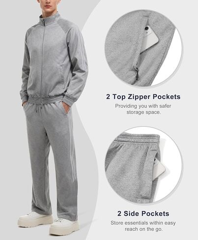 Little Donkey Andy Men's Sweatsuit Jogger Tracksuit 2 Piece Athletic Outfit Straight Leg Sweatpant Set Full Zip Matching Suit in Saudi Arabia