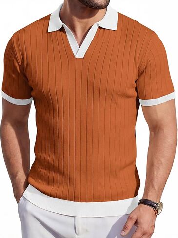 Mens Knit Polo Shirts Short Sleeve Slim Fit Casual Textured Golf Shirt Lightweight T Shirts with Contrast Collar in Kuwait