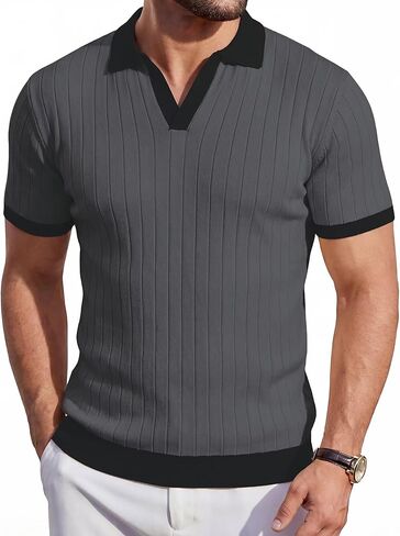 Mens Knit Polo Shirts Short Sleeve Slim Fit Casual Textured Golf Shirt Lightweight T Shirts with Contrast Collar in Kuwait
