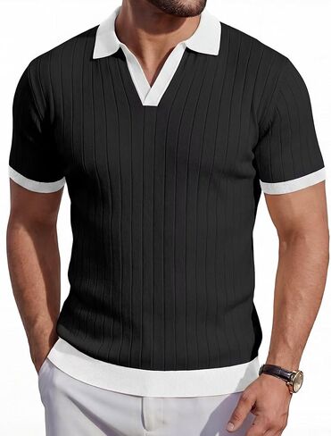 Mens Knit Polo Shirts Short Sleeve Slim Fit Casual Textured Golf Shirt Lightweight T Shirts with Contrast Collar in Kuwait