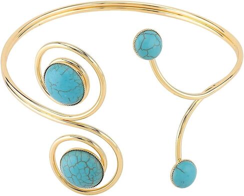 Pingyongchang Vintage Turquoise Arm Cuff Bracelet for Women Boho Gold Arm Cuff Upper Arm Bracelet Summer Beach Holiday Accessories Jewelry Gift in Saudi Arabia