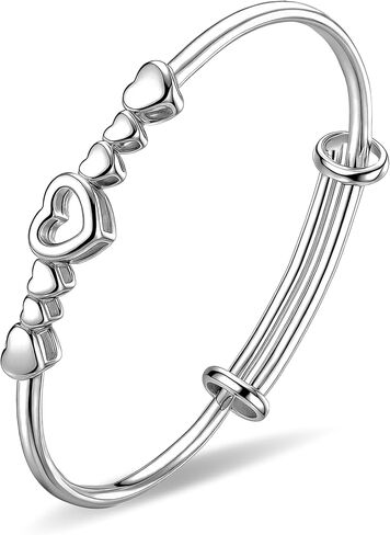 سوار على شكل قلب فضي مصقول رومانسي للنساء، أساور مفتوحة قابلة للتعديل مع قلوب مقصوصة، هدية مجوهرات مطلية بالفضة in Kuwait