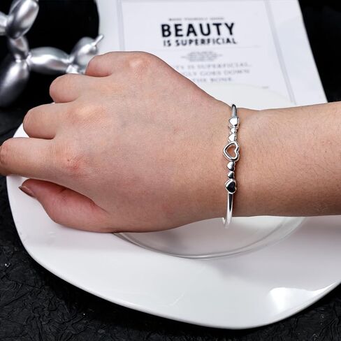 سوار على شكل قلب فضي مصقول رومانسي للنساء، أساور مفتوحة قابلة للتعديل مع قلوب مقصوصة، هدية مجوهرات مطلية بالفضة in Kuwait