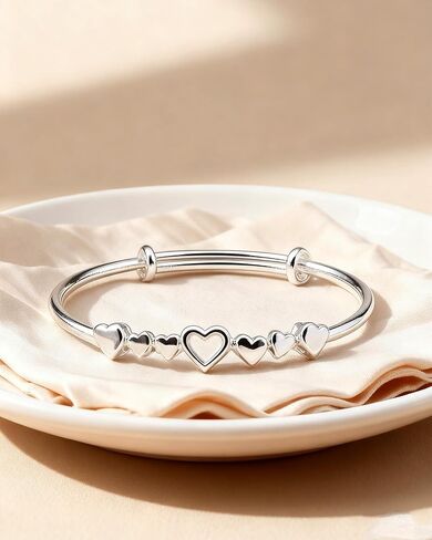 سوار على شكل قلب فضي مصقول رومانسي للنساء، أساور مفتوحة قابلة للتعديل مع قلوب مقصوصة، هدية مجوهرات مطلية بالفضة in Kuwait