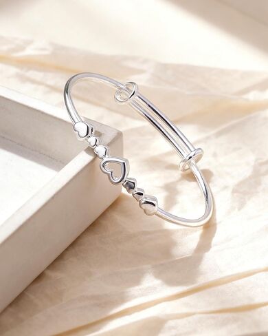 سوار على شكل قلب فضي مصقول رومانسي للنساء، أساور مفتوحة قابلة للتعديل مع قلوب مقصوصة، هدية مجوهرات مطلية بالفضة in Kuwait