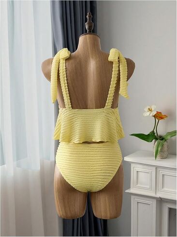 OYOANGLE Women's Textured Tankini Swimsuit Tummy Control Two Piece Bathing Suit V Neck Swim Top with Full Coverage Bottom in Saudi Arabia