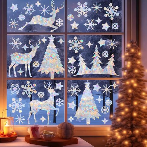 Anwyll Glitter Christmas Snowflake Window Clings,Silver Christmas Snowflake Window Decals Stickers,93Pcs Xmas Winter Holiday Snowflake Window Clings for Winter Wonderland Christmas Glass Window Decor in Saudi Arabia