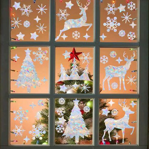 Anwyll Glitter Christmas Snowflake Window Clings,Silver Christmas Snowflake Window Decals Stickers,93Pcs Xmas Winter Holiday Snowflake Window Clings for Winter Wonderland Christmas Glass Window Decor in Saudi Arabia