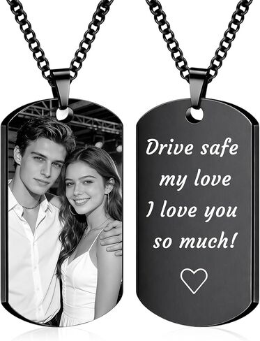 BEXOA Picture Necklace Personalized Photo, Custom Dog Tag Necklace for Men with Engraved Photo & Text - Personalized Gifts for Dad, Husband, Father's Day in Saudi Arabia