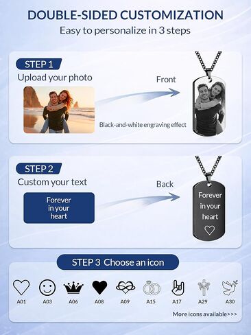 BEXOA Picture Necklace Personalized Photo, Custom Dog Tag Necklace for Men with Engraved Photo & Text - Personalized Gifts for Dad, Husband, Father's Day in Saudi Arabia