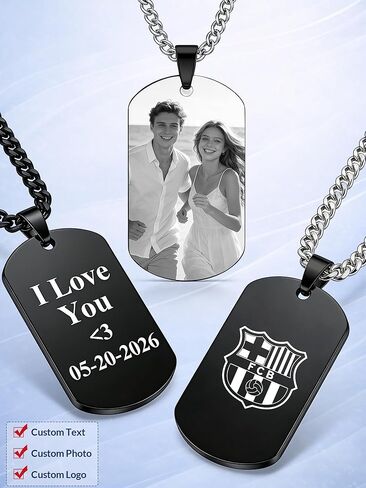 BEXOA Picture Necklace Personalized Photo, Custom Dog Tag Necklace for Men with Engraved Photo & Text - Personalized Gifts for Dad, Husband, Father's Day in Saudi Arabia