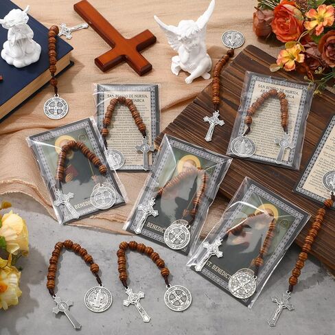 Catholic Gifts Rosary Beads with Saint Benedict Medal and Crucifix for Men Women Pocket Rosary with Prayer Cards Religious Christmas Easter Baptism Church Party Favors in Saudi Arabia