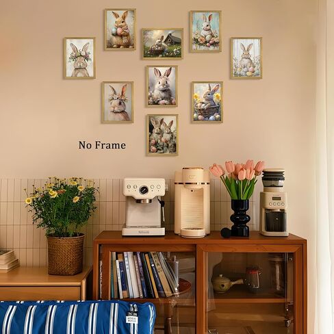 Easter Bunny Wall Decor Set of 9, Vintage Holiday Wall Art Painting, Fun Rabbit Canvas Poster Print Picture, Rustic Easter Egg Décor Oil Paintings, Vintage Home Decor Animals Artwork Prints 8x10 Unframed in Saudi Arabia