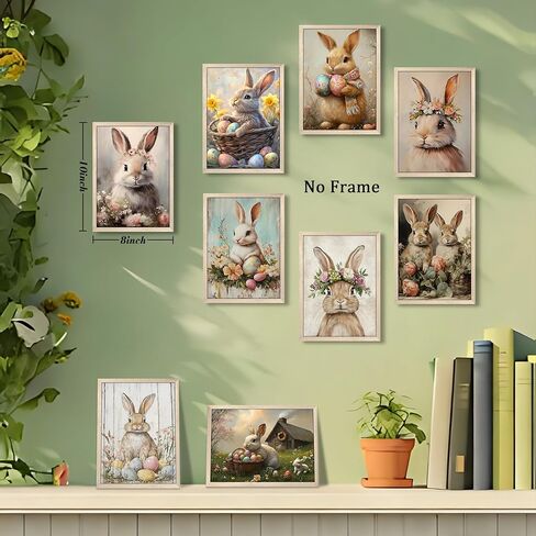 Easter Bunny Wall Decor Set of 9, Vintage Holiday Wall Art Painting, Fun Rabbit Canvas Poster Print Picture, Rustic Easter Egg Décor Oil Paintings, Vintage Home Decor Animals Artwork Prints 8x10 Unframed in Saudi Arabia