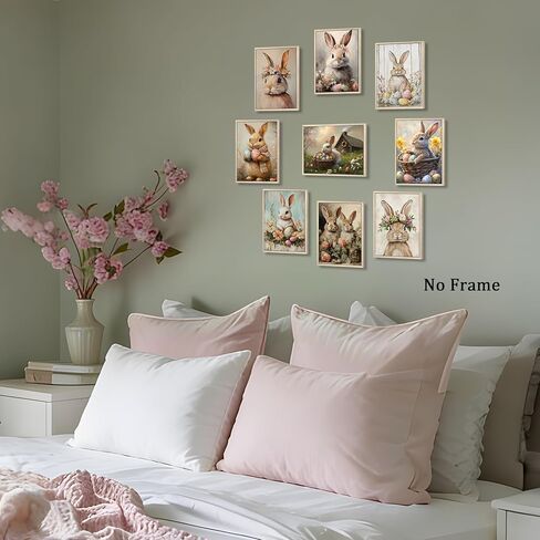 Easter Bunny Wall Decor Set of 9, Vintage Holiday Wall Art Painting, Fun Rabbit Canvas Poster Print Picture, Rustic Easter Egg Décor Oil Paintings, Vintage Home Decor Animals Artwork Prints 8x10 Unframed in Saudi Arabia