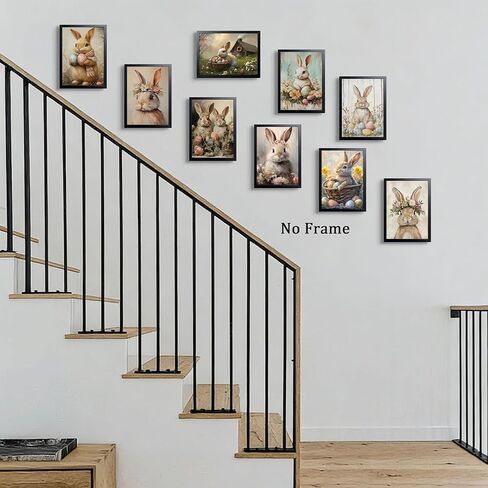 Easter Bunny Wall Decor Set of 9, Vintage Holiday Wall Art Painting, Fun Rabbit Canvas Poster Print Picture, Rustic Easter Egg Décor Oil Paintings, Vintage Home Decor Animals Artwork Prints 8x10 Unframed in Saudi Arabia