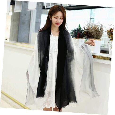 Homoyoyo 1pc Lightweight Sunscreen Shawl Scarf Creative Gradient Design Durable Cotton Linen Blend for Beach Vacations Stylish Accessory for Summer Wear in Saudi Arabia