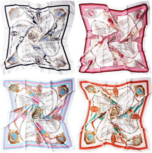 EasYoung 4Pcs Silk Feeling Scarf Large Square Satin Head Scarf for Women, Square Scarf Bandanas for Sleeping 35 Inches in Saudi Arabia