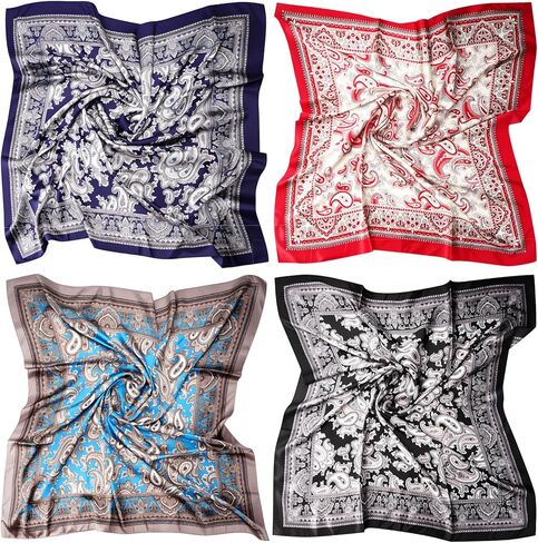 EasYoung 4Pcs Silk Feeling Scarf Large Square Satin Head Scarf for Women, Square Scarf Bandanas for Sleeping 35 Inches in Saudi Arabia