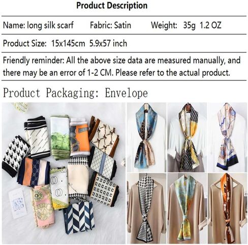 2 Packs of 100% Silk Feel Long Thin Satin Simulated Silk Scarve,Fashion Accessories & Gift Edition 5.9x 57 Inches in Saudi Arabia