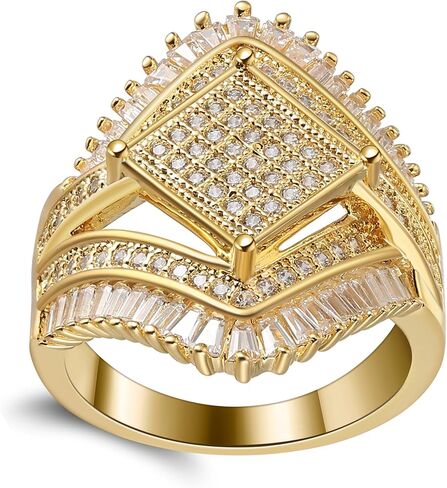 Angelica Statement Ring for Women by Ginger Lyne | 14Kt Yellow Gold Plated Big and Bold Baguette Pave Set Simulated Diamond Cubic Zirconia Cocktail Style in Saudi Arabia