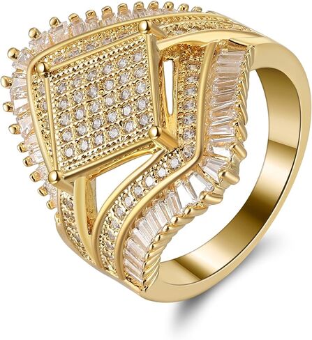 Angelica Statement Ring for Women by Ginger Lyne | 14Kt Yellow Gold Plated Big and Bold Baguette Pave Set Simulated Diamond Cubic Zirconia Cocktail Style in Saudi Arabia