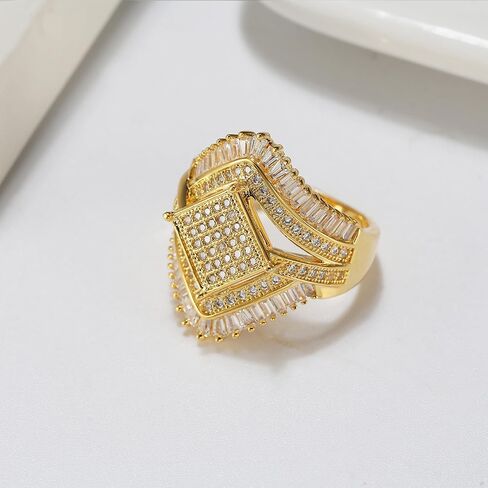 Angelica Statement Ring for Women by Ginger Lyne | 14Kt Yellow Gold Plated Big and Bold Baguette Pave Set Simulated Diamond Cubic Zirconia Cocktail Style in Saudi Arabia