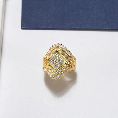 Angelica Statement Ring for Women by Ginger Lyne | 14Kt Yellow Gold Plated Big and Bold Baguette Pave Set Simulated Diamond Cubic Zirconia Cocktail Style in Saudi Arabia
