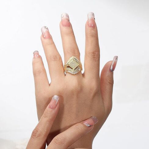 Angelica Statement Ring for Women by Ginger Lyne | 14Kt Yellow Gold Plated Big and Bold Baguette Pave Set Simulated Diamond Cubic Zirconia Cocktail Style in Saudi Arabia