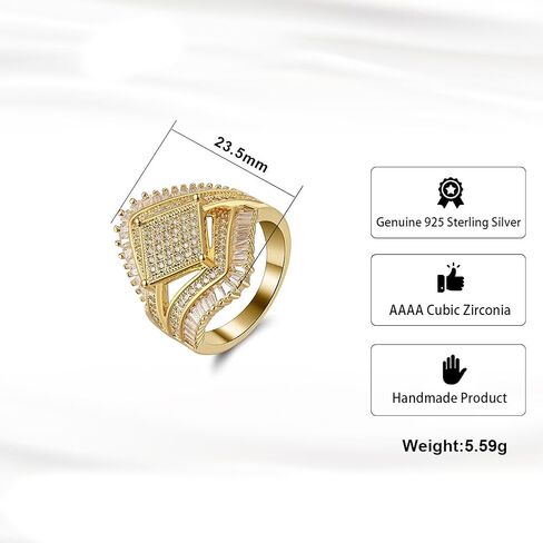Angelica Statement Ring for Women by Ginger Lyne | 14Kt Yellow Gold Plated Big and Bold Baguette Pave Set Simulated Diamond Cubic Zirconia Cocktail Style in Saudi Arabia