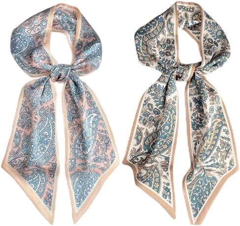 2 Packs of 100% Silk Feel Long Thin Satin Simulated Silk Scarve,Fashion Accessories & Gift Edition 5.9x 57 Inches in Saudi Arabia