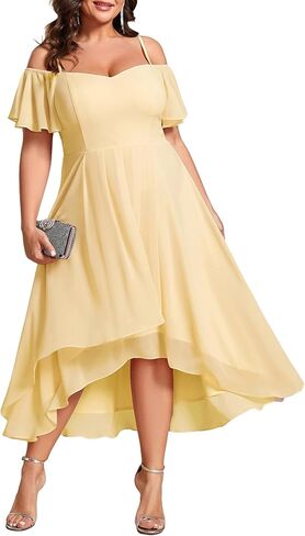 Ever-Pretty Women's Plus Size Ruffle Sleeves Off Shoulder Empire Waist A Line Chiffon Wedding Guest Dress 02103-DA in Saudi Arabia
