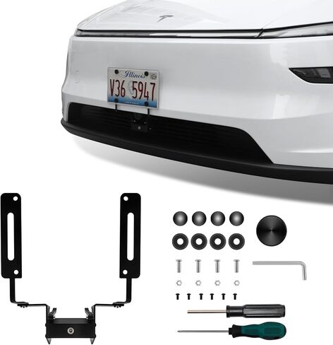 حامل لوحة الترخيص الأمامي لسيارة Tesla Model Y Juniper 2025 2026 آمن للطلاء ولا يحتوي على كتلة رؤية الكاميرا ولا يوجد طقم تثبيت لوحة ترخيص مع ميزات مضادة للسرقة in Kuwait