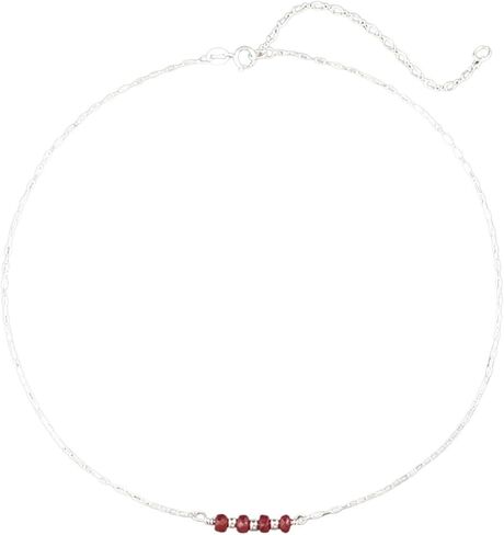 EnCharmed Sterling Silver Ruby Delicate Choker, Handmade Minimal Dainty Gemstone Necklace, Adjustable Length 14-17 Inches, July Birthstone in Saudi Arabia