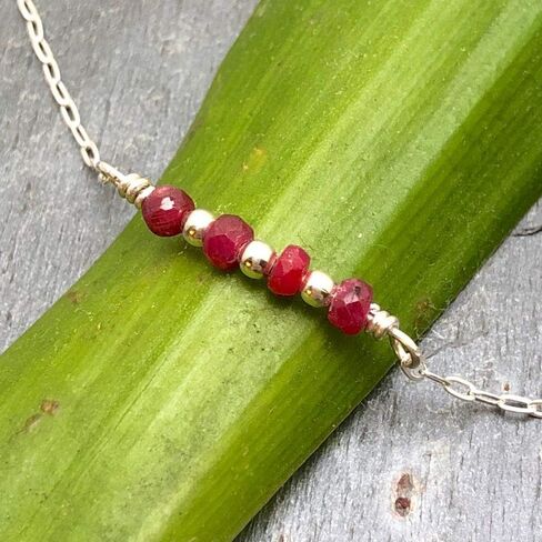 EnCharmed Sterling Silver Ruby Delicate Choker, Handmade Minimal Dainty Gemstone Necklace, Adjustable Length 14-17 Inches, July Birthstone in Saudi Arabia