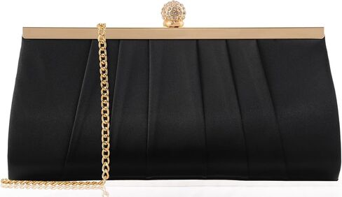 حقيبة يد نسائية للسهرة بإبزيم كريستالي لامع، ستان مطوي، حزام سلسلة قابل للفصل لحفلات الزفاف in Kuwait