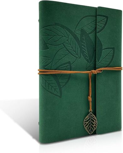 PU Leather Journal Notebook, Vintage Refillable Bound Travel Diary, Ring Binder Daily Journal for Writing, A5 Notebook for Women Men Teens, 100GSM Unlined Paper, 160 Pages(Green, 9.2" x 6.5") in Saudi Arabia