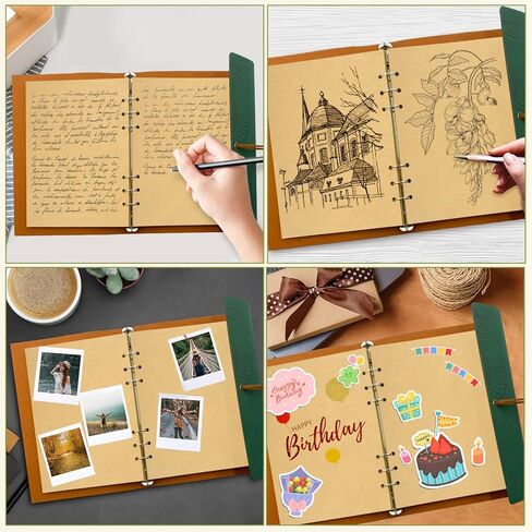 PU Leather Journal Notebook, Vintage Refillable Bound Travel Diary, Ring Binder Daily Journal for Writing, A5 Notebook for Women Men Teens, 100GSM Unlined Paper, 160 Pages(Green, 9.2" x 6.5") in Saudi Arabia