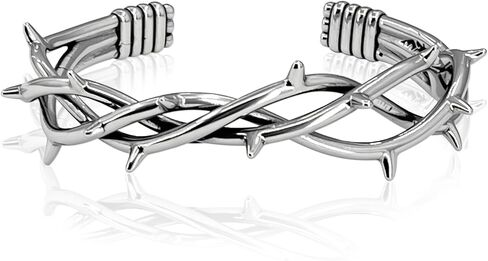 أساور الكفة الشريرة للرجال، سوار الكفة من الفولاذ المقاوم للصدأ القوطي - سوار ريترو قابل للتعديل، شوكة رائعة وأسلاك شائكة مجوهرات ملتوية باللون الفضي in Kuwait