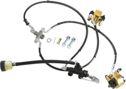 Front Hydraulic Twin Brake Caliper Kit - Foot Brake Master Cylinder and Dual Calipers for 110cc 125cc 150cc 200cc 250cc ATV, Quad, Go Kart in Kuwait
