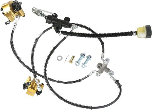 Front Hydraulic Twin Brake Caliper Kit - Foot Brake Master Cylinder and Dual Calipers for 110cc 125cc 150cc 200cc 250cc ATV, Quad, Go Kart in Kuwait