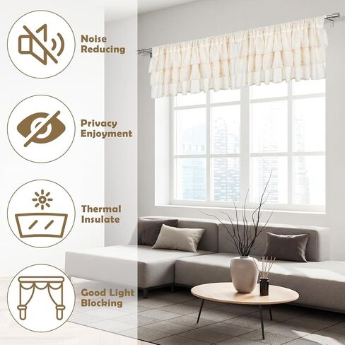 Batiyeer 2 Pcs Frilled Ruffled Curtain Valances Linen Window Kitchen Curtain Valance 50''W × 18''L Light Filtering Vintage Farmhouse Decor for Living Room Bedroom Bathroom Small Window Treatment in Saudi Arabia