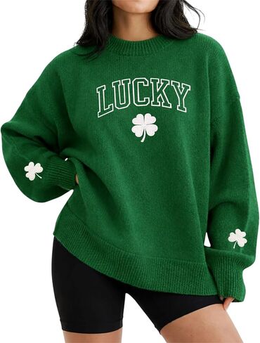 Custom Embroidered St. Patrick's Day Sweater, Personalized Lucky Irish Shamrock Embroidered Knit Pullover, Women Gift in Saudi Arabia
