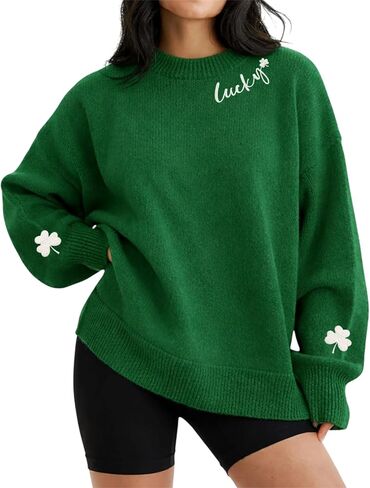 Custom Embroidered St. Patrick's Day Sweater, Personalized Lucky Irish Shamrock Embroidered Knit Pullover, Women Gift in Saudi Arabia