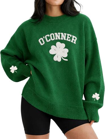 Custom Embroidered St. Patrick's Day Sweater, Personalized Lucky Irish Shamrock Embroidered Knit Pullover, Women Gift in Saudi Arabia