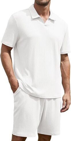 بدلات رياضية صيفية للرجال مكونة من قطعتين، أطقم ملابس رياضية بأكمام قصيرة للارتداء اليومي in Kuwait